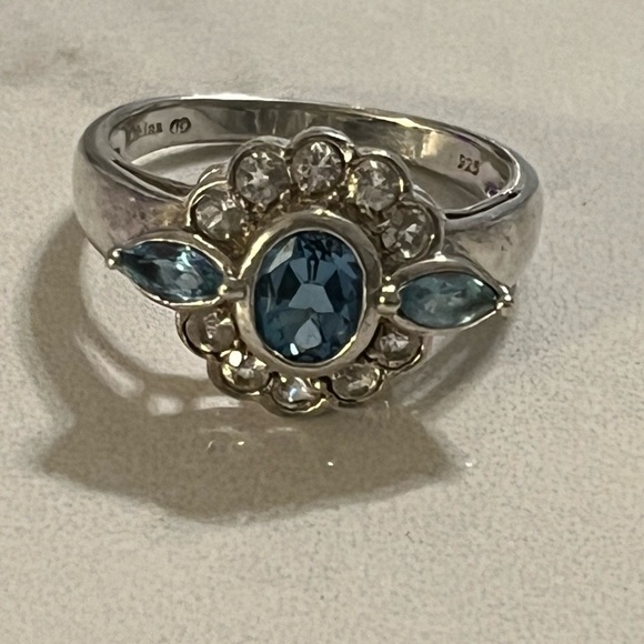 Vintage Sterling Silver 925 Blue Topaz And Cz Floral Ring Size 12 - Picture 3 of 16